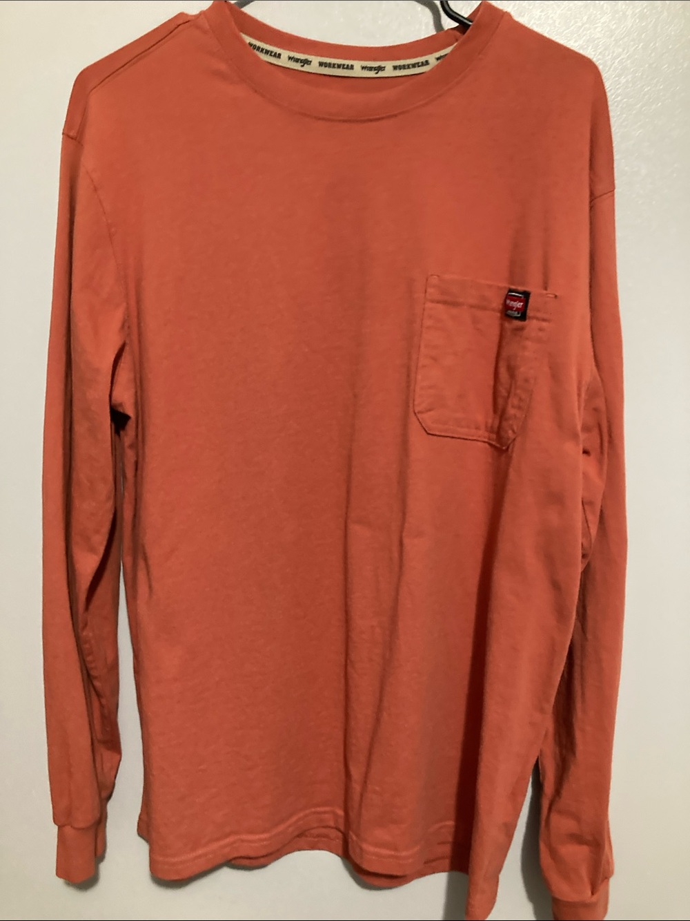 Wrangler Long-Sleeve Pocket Tee — Coral Orange